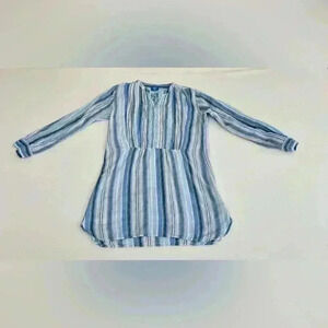 PINE CONE HILL Fine Linen Tunic Dress Pintuck Mandarin Collar Womens size Small